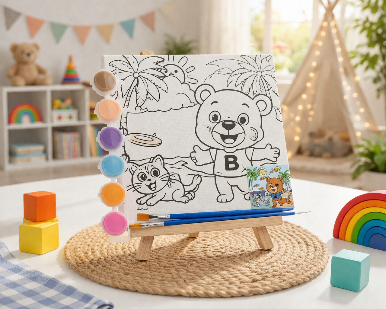 Kids Paint Your Own Canvas Kit - Bear and Cat Design