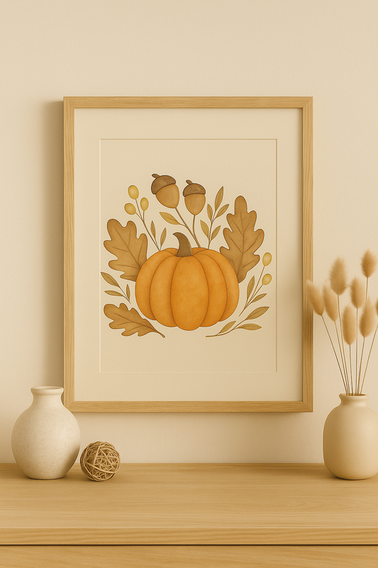 🎃 Boho Pumpkin & Acorn Autumn Print